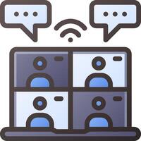 A laptop with two people on it and two speech bubbles vector