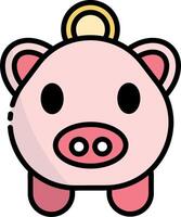 A cartoon pig with a gold coin on its head vector