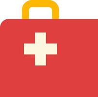 A red first aid case with a yellow cross vector
