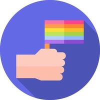 Hand holding a rainbow flag icon vector