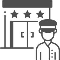 A man in uniform standing in front of a hotel vector