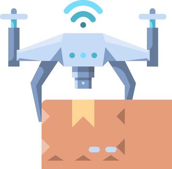 A drone flying over a box with a wifi signal vector