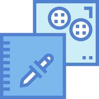 A blue notebook with a pen and a button vector