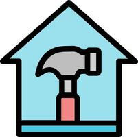 A hammer and house icon on a white background vector