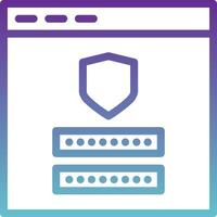 A purple and blue icon of a shield and a computer vector