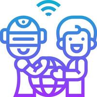 Two people holding a globe and a wifi symbol vector