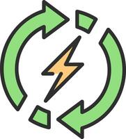 A green and yellow circular icon with a lightning bolt vector