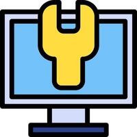 A computer monitor with a wrench on it vector