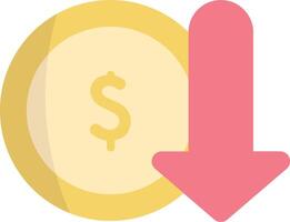 A dollar coin with a pink arrow pointing down vector