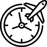 A black and white illustration of a clock with an airplane vector