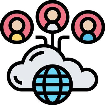 nube informática icono con personas y un globo vector