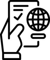 A hand holding a document with a globe on it vector