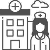 A nurse standing in front of a hospital building vector