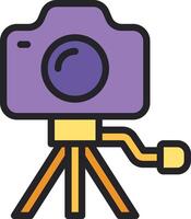 A purple camera on a tripod with a yellow handle vector