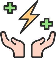 Two hands holding a lightning bolt and a cross vector