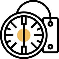 A clock icon with a yellow sun vector