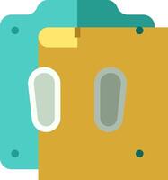 A yellow and blue suitcase with two handles vector