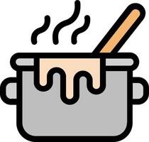 A pot with a spoon and a sauce in it vector