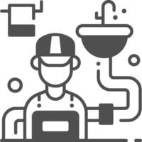 A man in a hat and overalls is working on a sink vector