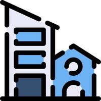 A building icon with a blue and white background vector