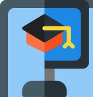 A computer monitor with a graduation cap on it vector