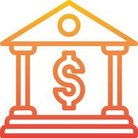 An orange and red icon of a bank building with a dollar sign vector