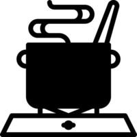A black and white illustration of a pot on a stove vector