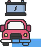 Car battery icon with a car and a battery vector