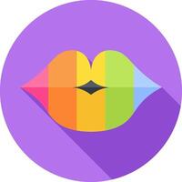 A rainbow colored lips icon on a purple background vector