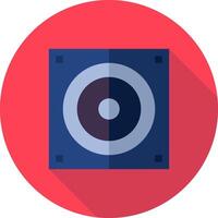 A flat icon of a speaker on a red circle vector
