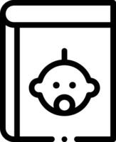 A black and white icon of a baby in a book vector