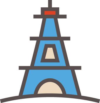 The eiffel tower is shown in a flat line vector