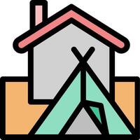 A house with a tent in front of it vector