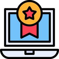 A laptop with a star and a ribbon icon vector