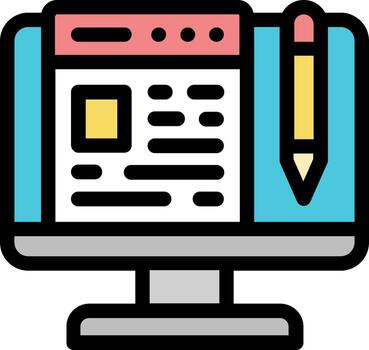 A computer monitor with a pen and paper icon vector