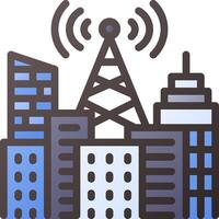 A city with a radio tower and a cell phone vector