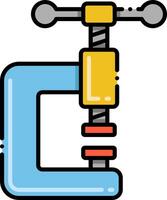 A blue and yellow clamp with a wrench on it vector