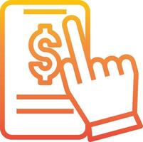 A hand is pointing at a phone with a dollar sign vector