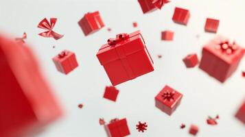 Red gift boxes floating in the air. Christmas and Happy New Year design element photo