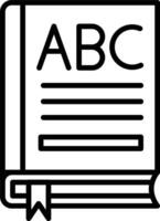 A black and white icon of an open book with the word abc vector