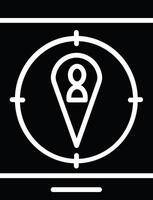 A white icon of a location marker on a black background vector