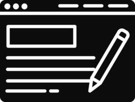 A black and white icon of a pen and paper vector