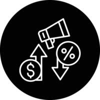 A black and white icon of a megaphone and dollar signs vector