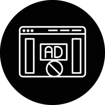 A black and white icon of an ad on a computer screen vector