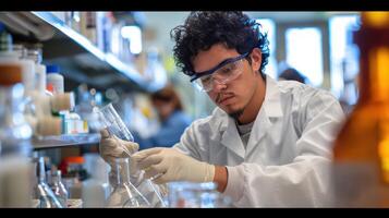 A man in a lab coat is working on a project photo