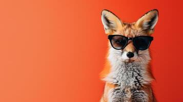A fox wearing sunglasses on an orange background photo