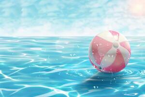 A pink and white beach ball floating in the ocean photo