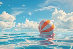 A beach ball floating in the ocean with clouds in the background photo
