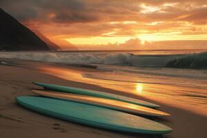 Three surfboards on the beach photo