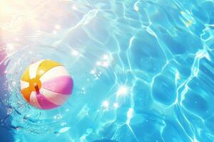 A colorful beach ball floating in a pool photo